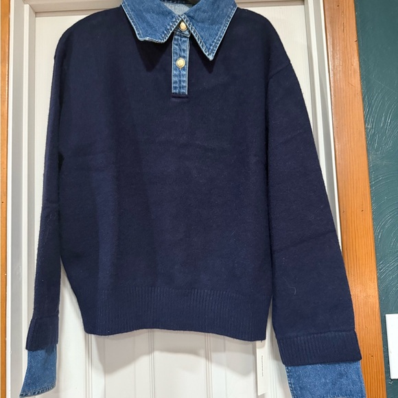 Commense Navy Blue and Denim Crew Neck Sweater - Picture 7 of 10